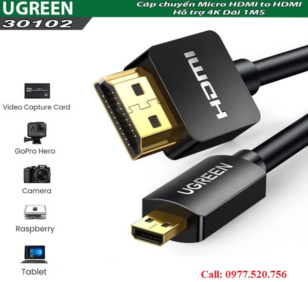 Cáp Micro HDMI to HDMI dài 1,5m Ugreen 30102